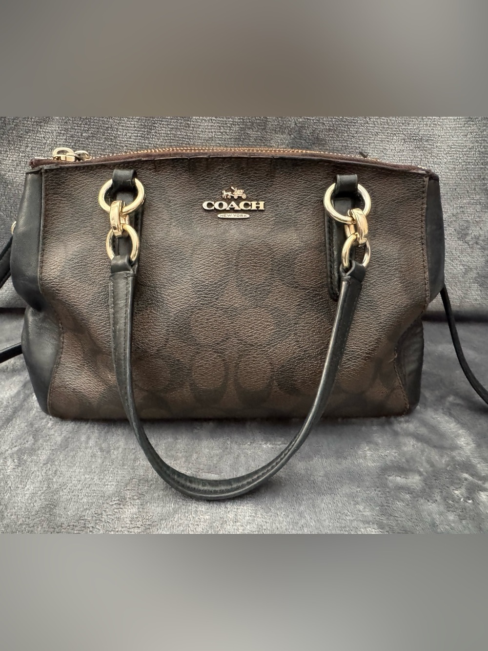 Coach Signature Brown And Black Crossbody Purse And Matching Wristlet